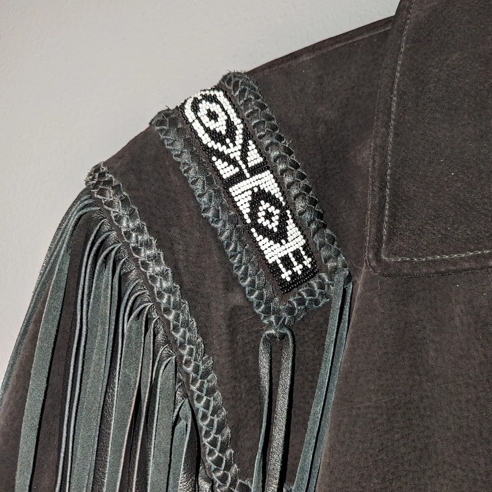 Vintage Scully Authentic Genuine black leather jacket with black leather fringe. - Picture 4 of 12